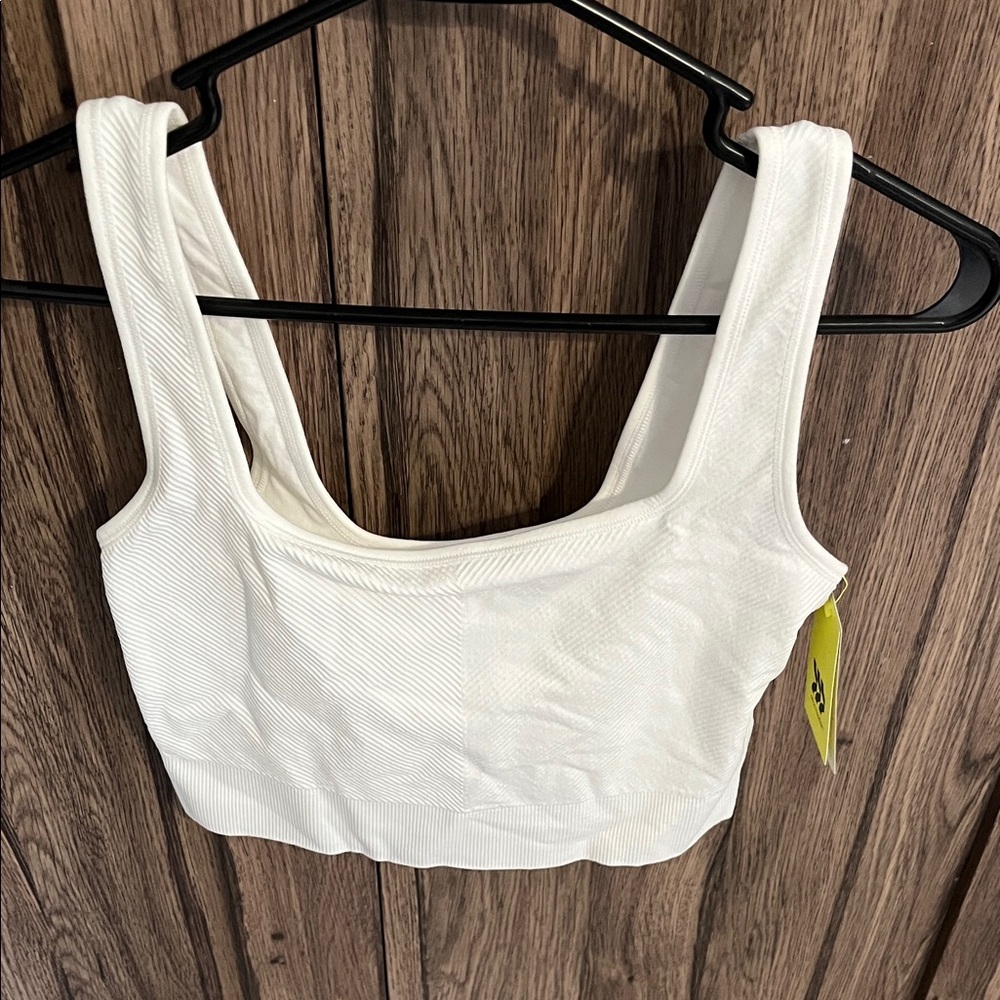 all in motion White Ribbed Square-Neck Cropped Tank